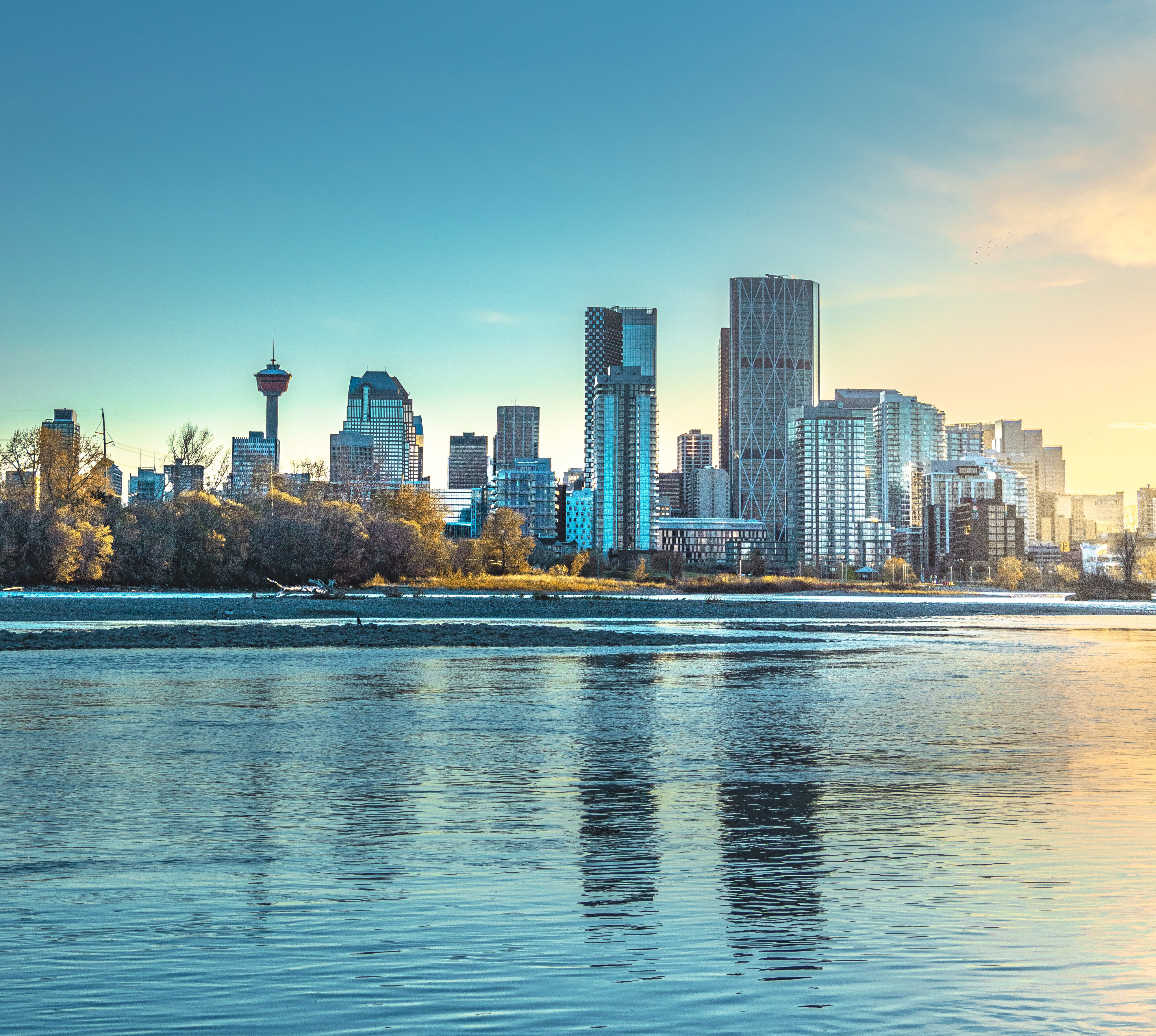 Calgary, Alberta, Canada view from across the Bow River